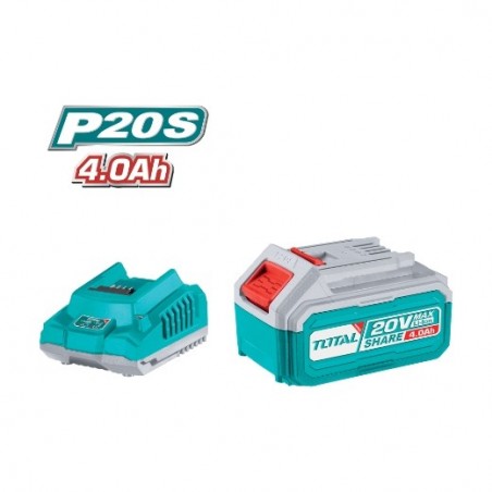 TOTAL 41322  
 Pack batería 4Ah + cargador rápido TFBCPK1214  
 20 V - 4 Ah