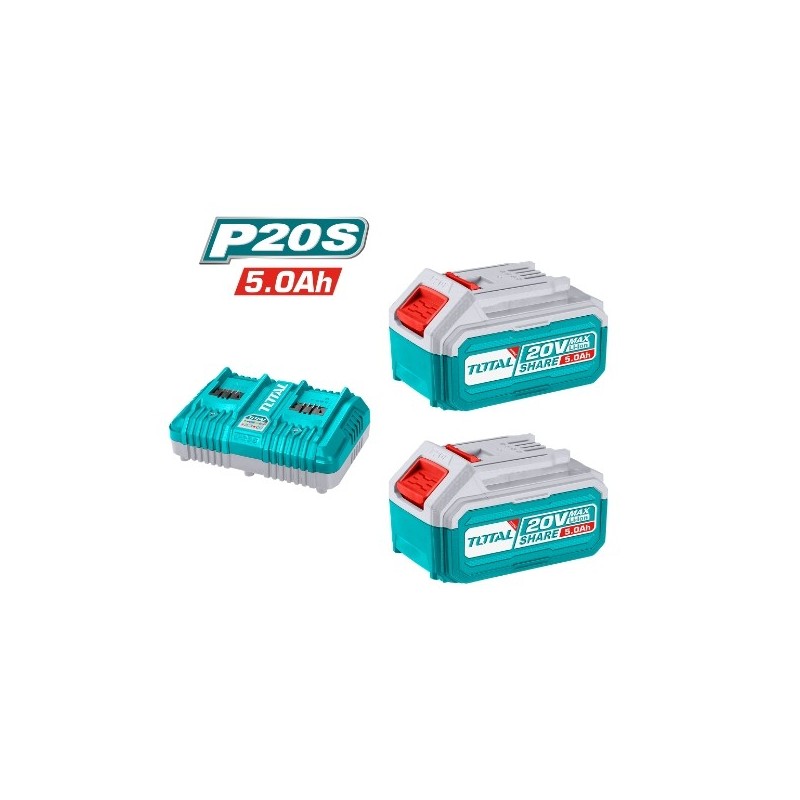 TOTAL 41324  
 Pack 2 baterías 5Ah + cargador doble TFBCPK2425  
 20 V - 5 Ah