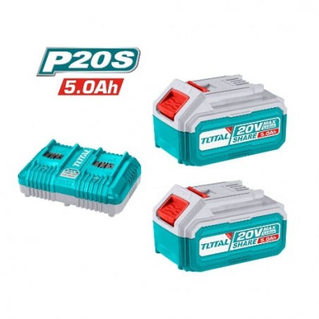 TOTAL 41324  
 Pack 2 baterías 5Ah + cargador doble TFBCPK2425  
 20 V - 5 Ah