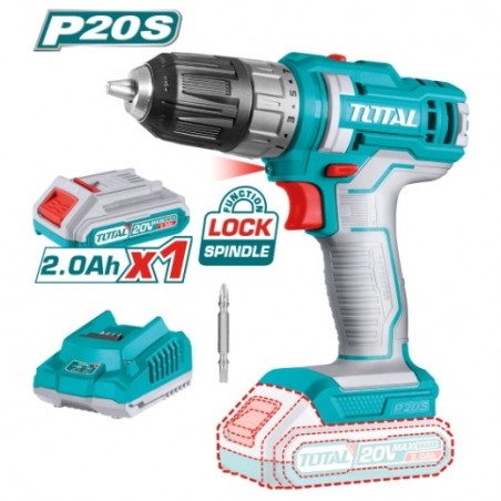 TOTAL 41555  
 Taladro atornillador a batería TDLI20051E  
 20 V