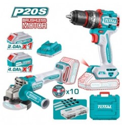 TOTAL 41572  
 Pack taladro percutor + Amoladora brushless a batería TCKLI20273E  
 20 V
