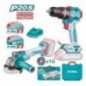 TOTAL 41572  
 Pack taladro percutor + Amoladora brushless a batería TCKLI20273E  
 20 V
