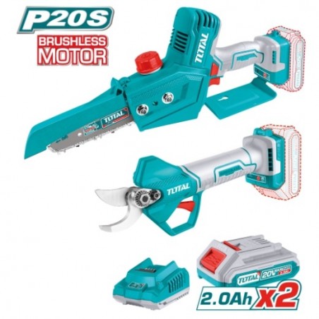 TOTAL 41573  
 Pack minisierra de poda + tijera de podar TOSLI240306E  
 20 V
