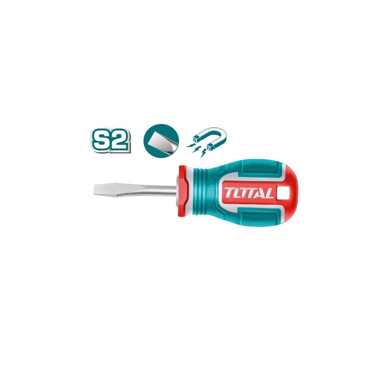 TOTAL 41694  
 Destornillador corto punta plana TSDSL6038  
 SL6 x 38 mm
