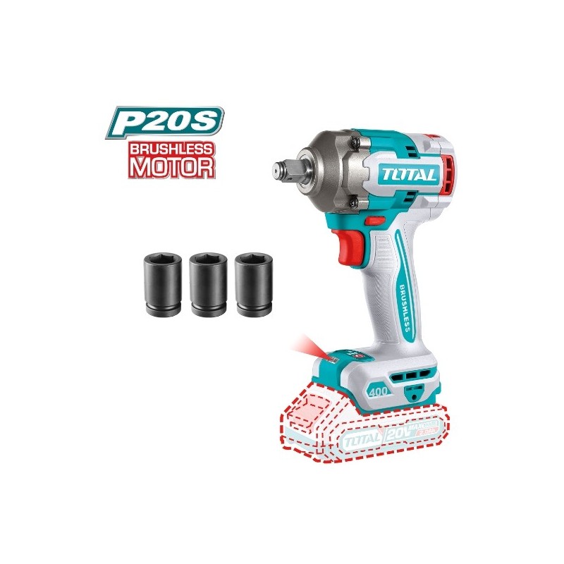 TOTAL 41726  
 Llave impacto 1/2'' Brushless a batería TIWLI20401  
 20 V