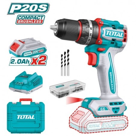 TOTAL 41754  
 Taladro percutor brushless a batería TIDLI20668E  
 20 V