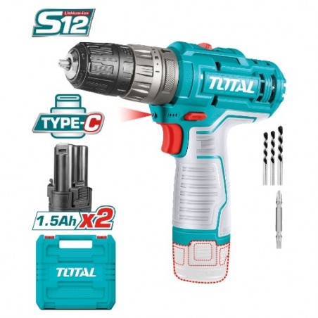 TOTAL 41755  
 Taladro combinado a batería TIDLI12202E  
 12 V