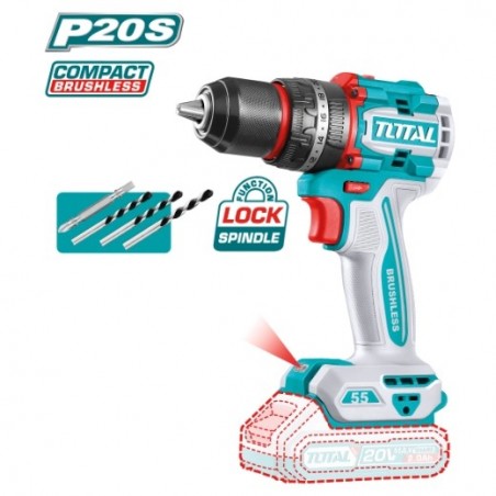TOTAL 41824  
 Taladro percutor brushless a batería TIDLI205581  
 20 V