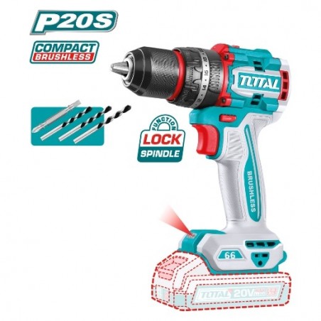 TOTAL 41826  
 Taladro percutor brushless a batería TIDLI206681  
 20 V