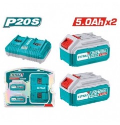 TOTAL 41831  
 Pack 2 baterías 5Ah + cargador doble TFBCPK2425E  
 20 V - 5 Ah