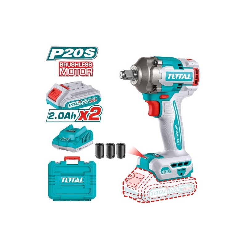 TOTAL 41837  
 Llave impacto 1/2'' Brushless a batería TIWLI2040E  
 20 V