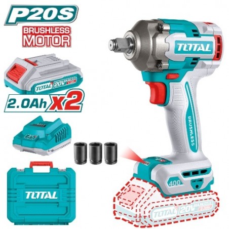 TOTAL 41837  
 Llave impacto 1/2'' Brushless a batería TIWLI2040E  
 20 V