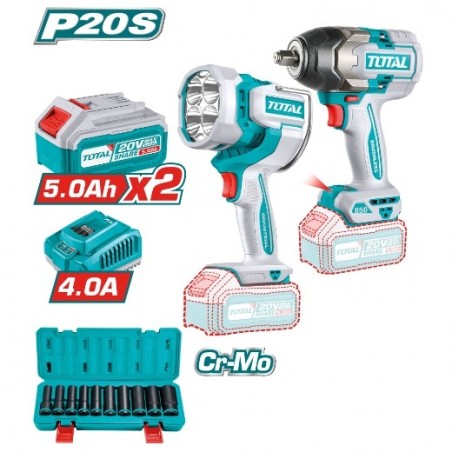 TOTAL 41848  
 Lote llave de impacto + foco a batería TOSLI241181E  
 20 V