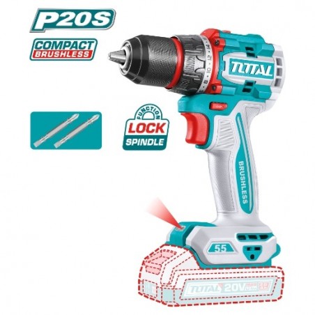 TOTAL 41878  
 Taladro atornillador brushless a batería TDLI205581  
 20 V