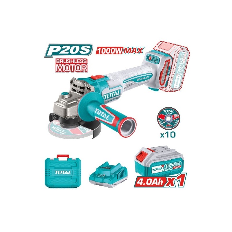 TOTAL 41883  
 Amoladora Brushless a batería TAGLI271531E  
 20 V