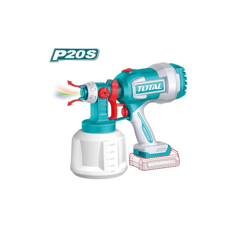 TOTAL 41884  
 Pistola de pintura a batería TSGLI2004  
 20 V