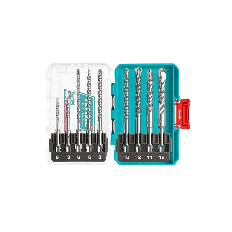 TOTAL 41908  
 Juego de 9 brocas para pared SDS Plus TACSDL30906