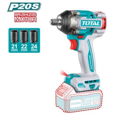 TOTAL 41926  
 Llave impacto 1/2'' Brushless a batería TIWLI20501  
 20 V
