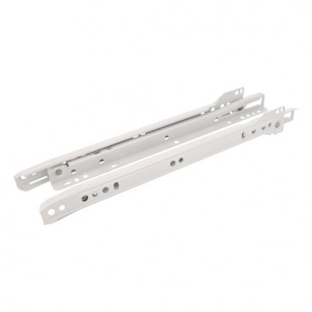 AMIG 5811  
 Guía para cajón con rodillos 12  
 300 x 37 mm  
 Acero  
 Blanco