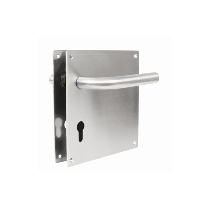AMIG 5928  
 Manilla con placa 4CB  
 180 x 180 mm  
 Acero inoxidable 18/8  
 Mate