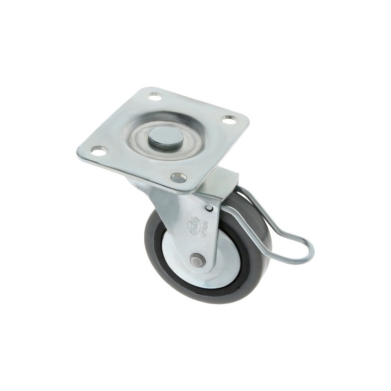 AMIG 6727  
 Rueda con pletina y freno 2503  
 Ø60 mm  
 Goma-poliamida  
 Gris
