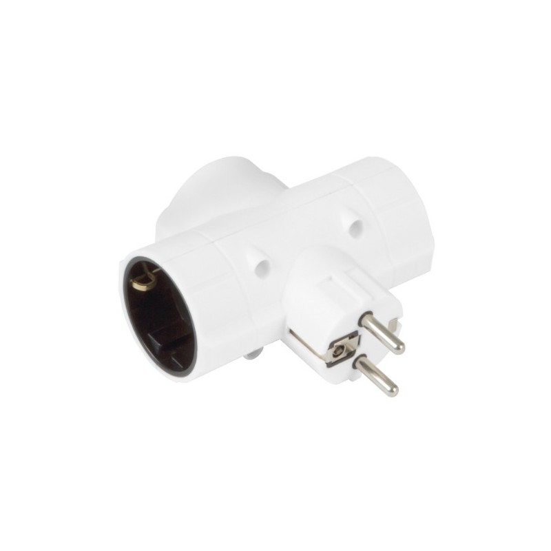AMIG 8398  
 Adaptador schuko de 3 vías 3208  
 97 x 100 x 43 mm  
 Policarbonato  
 Blanco