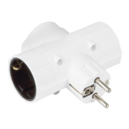 AMIG 8398  
 Adaptador schuko de 3 vías 3208  
 97 x 100 x 43 mm  
 Policarbonato  
 Blanco