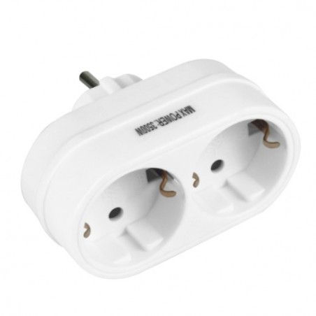 AMIG 8399  
 Adaptador schuko de 2 vías 3209  
 76 x 93 x 50 mm  
 Policarbonato  
 Blanco