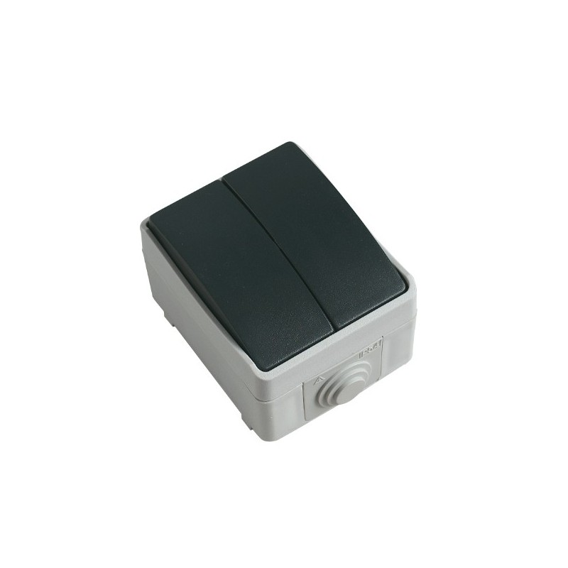 AMIG 8462  
 Interruptor doble estanco IP54 3622  
 90 x 65 x 52 mm  
 Policarbonato  
 Gris