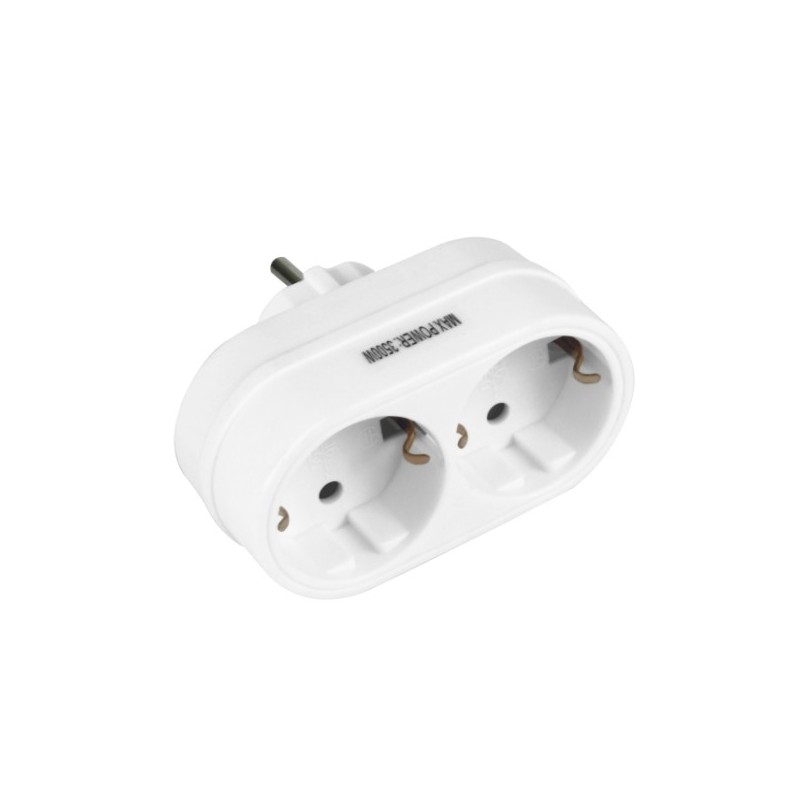 AMIG 8562  
 Adaptador schuko de 2 vías 3209  
 76 x 93 x 50 mm  
 Policarbonato  
 Blanco