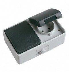 AMIG 8677  
 Interruptor + base estanco 3620  
 128 x 80 x 52 mm  
 Policarbonato  
 Gris