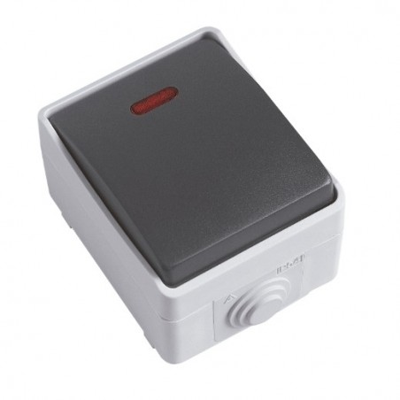 AMIG 8681  
 Pulsador con led estanco IP54 3641  
 90 x 65 x 52 mm  
 Policarbonato  
 Gris