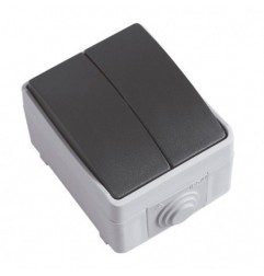 AMIG 8903  
 Conmutador doble estanco IP54 3612  
 90 x 65 x 52 mm  
 Policarbonato  
 Gris