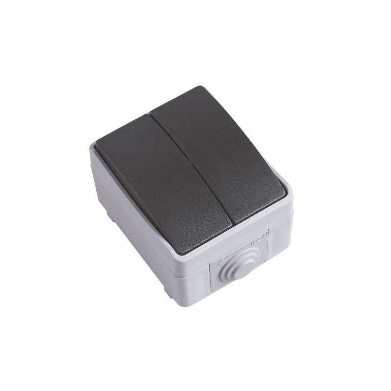 AMIG 8903  
 Conmutador doble estanco IP54 3612  
 90 x 65 x 52 mm  
 Policarbonato  
 Gris