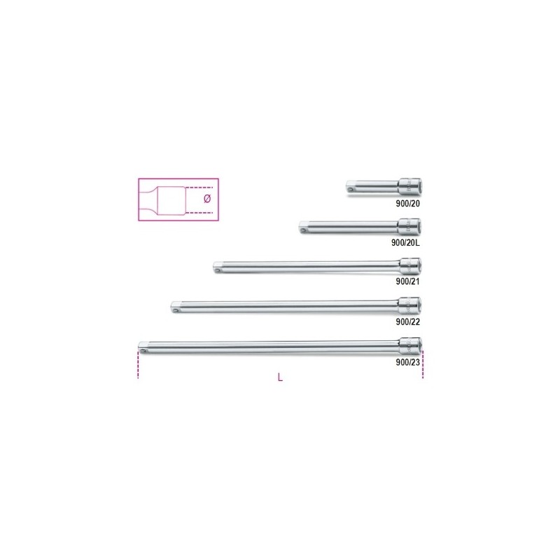 900/23 Alargadera con cuadrado macho y hembra de 1/4&quot,, cromada