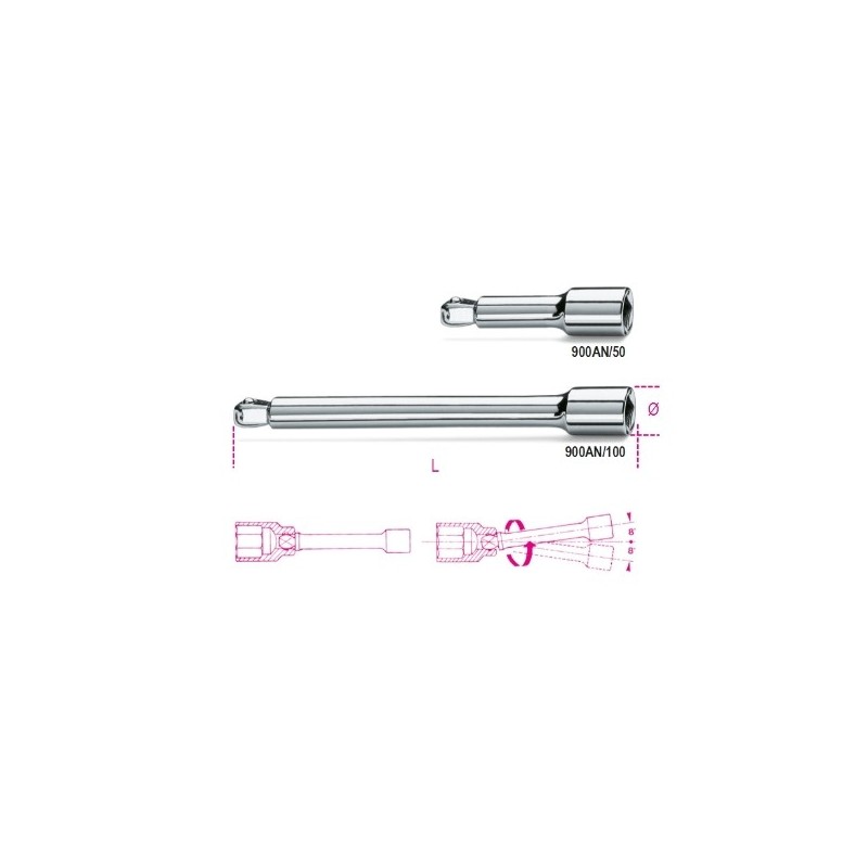 900AN/50 Alargadera acodada con cuadrado macho y hembra de 1/4&quot,, cromada