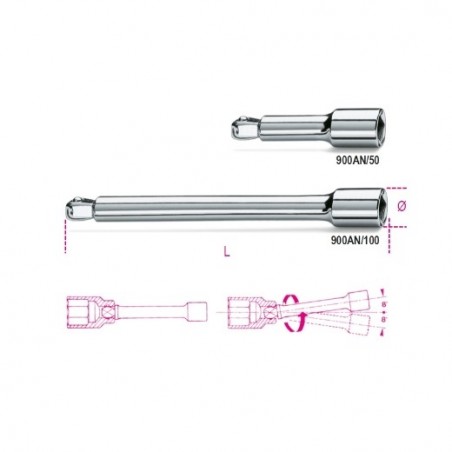 900AN/50 Alargadera acodada con cuadrado macho y hembra de 1/4&quot,, cromada