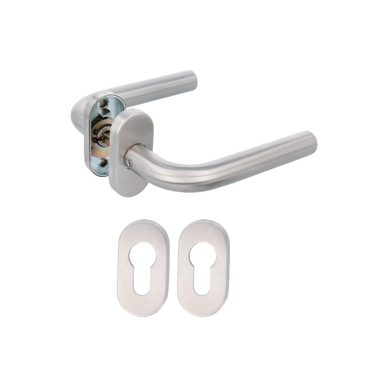 AMIG 9954  
 Manilla con roseta 4O  
 61 x 32 mm  
 Acero inoxidable 18/8  
 Mate