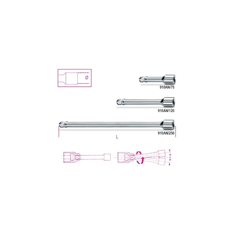 910AN/250 Alargadera acodada con cuadrado macho y hembra de 3/8&quot,, cromada