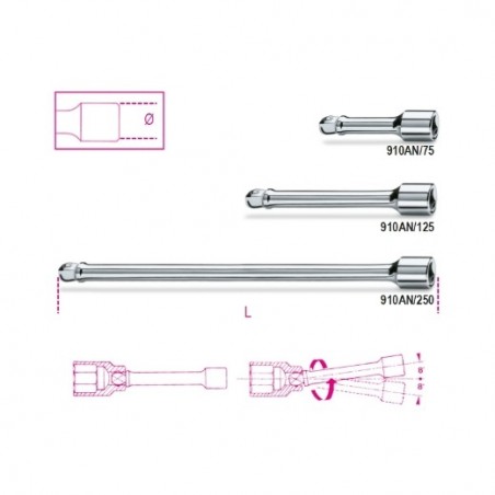 910AN/250 Alargadera acodada con cuadrado macho y hembra de 3/8&quot,, cromada