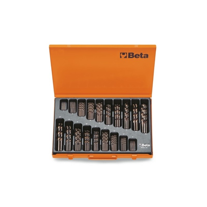 415/C116 Juego de 116 de brocas HSS-CO 8% helicoidales rectificadas, en caja metálica