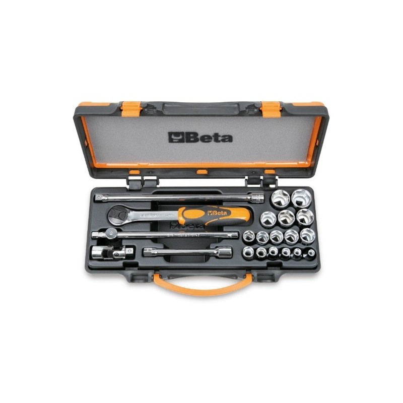 910A/C16Q Surtido de 16 vasos hexagonales y 5 accesorios, en caja de metal