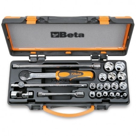 910A/C16Q Surtido de 16 vasos hexagonales y 5 accesorios, en caja de metal