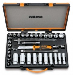 920B/C30Q Surtido de 30 vasos poligonales y 5 accesorios, en caja de metal