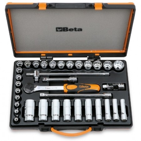 920B/C30Q Surtido de 30 vasos poligonales y 5 accesorios, en caja de metal
