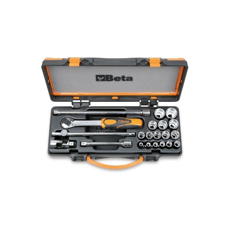 910A/C16 Surtido de 16 vasos hexagonales y 5 accesorios, en caja de metal