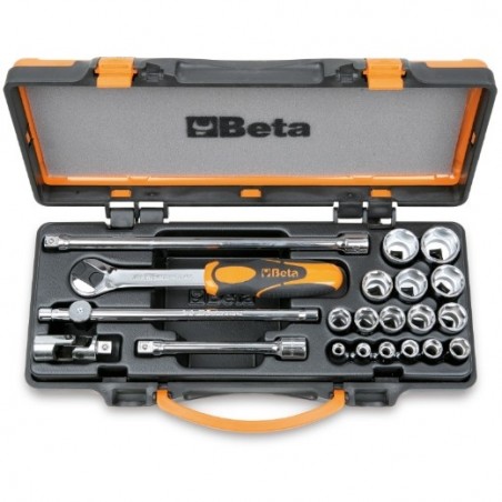 910A/C16 Surtido de 16 vasos hexagonales y 5 accesorios, en caja de metal