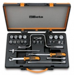 910A/C17 Surtido de 17 vasos hexagonales y 9 accesorios, en caja de metal