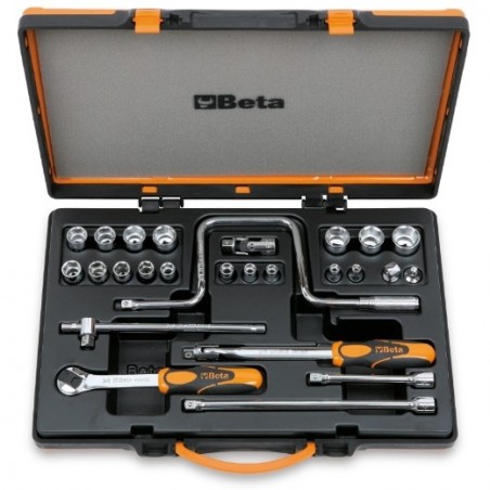 910A/C17 Surtido de 17 vasos hexagonales y 9 accesorios, en caja de metal