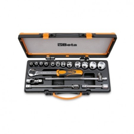 920A/C12 Surtido de 12 vasos hexagonales y 5 accesorios, en caja de metal